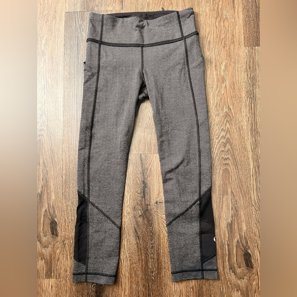 Lululemon Leggings Womens 4 Pace Revival Crop Cross Hatch Heather Athletic Black